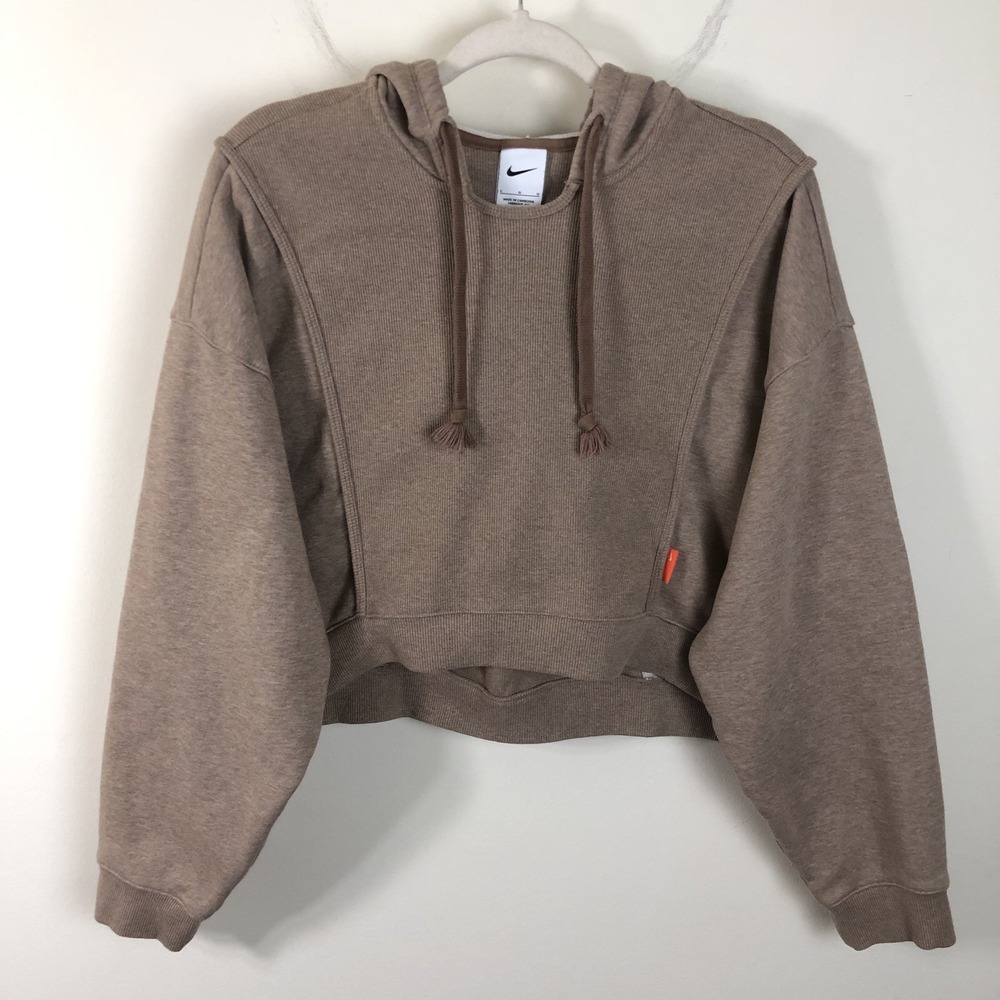 Nike Fleece Cropped Training Pullover Hoodie Women's Sz L Brown